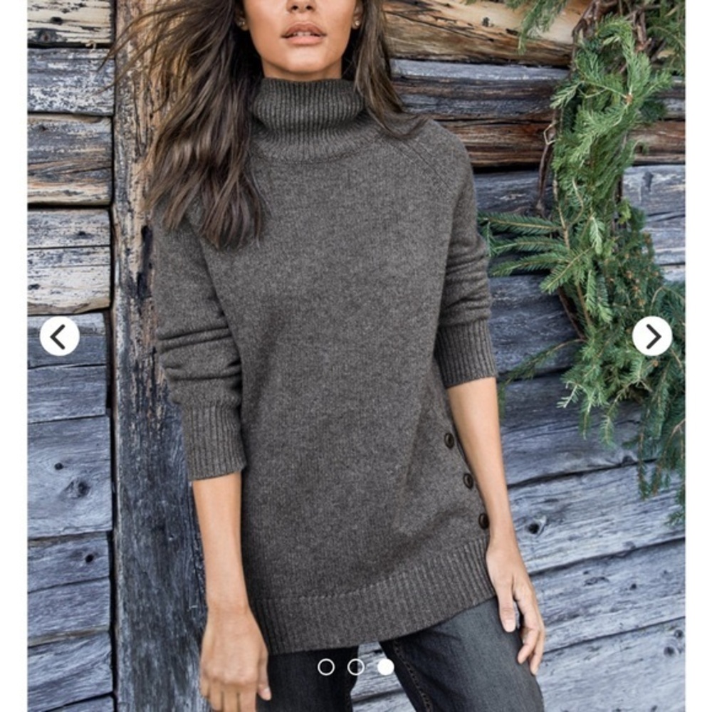 Garnet Hill Side-Button Cashmere T-Neck woman’s 100 cashmere sweater medium